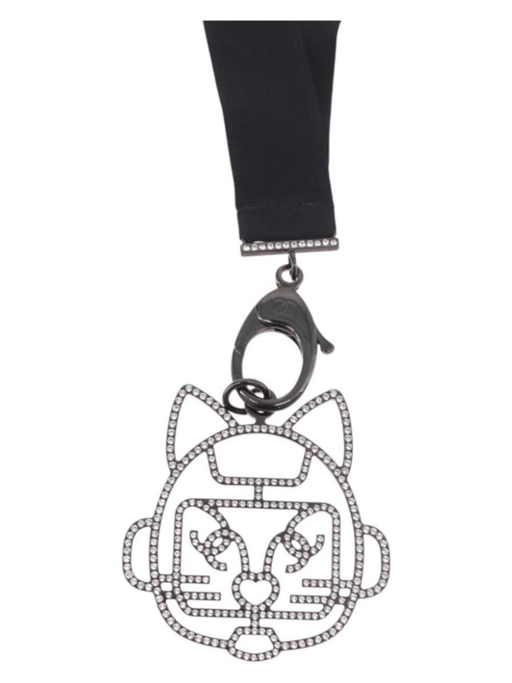 CHANEL Cat Robot Necklace metal Black CC Auth 185784M